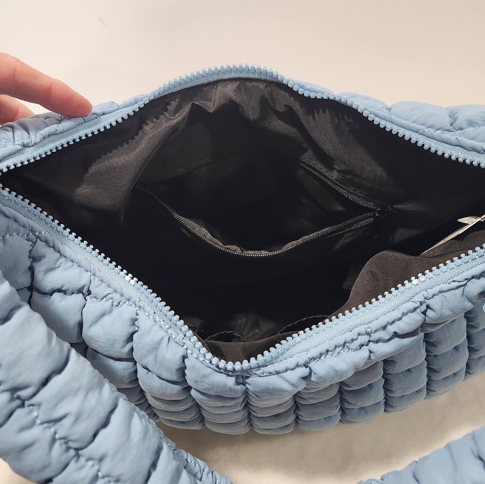 FLX Ultimate Blue Puffer Bubble Quilted Nylon Shoulder Bag Purse NWT - Picture 9 of 14